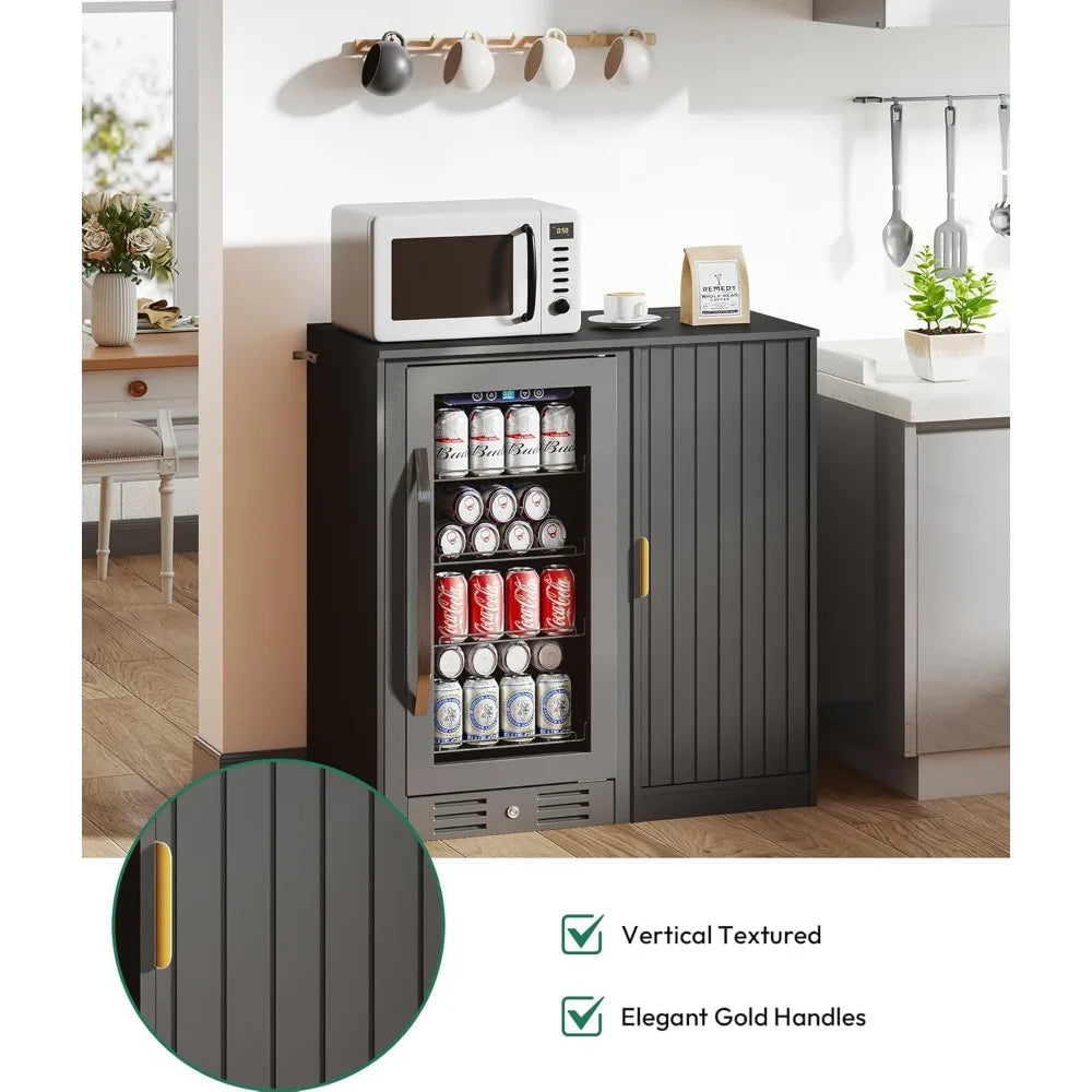 Coffee Bar Cabinet With Mini Fridge Space And Power Outlet