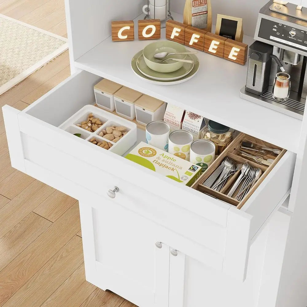 2-Piece Tall Kitchen Pantry Cabinet, Large Storage Hutch with Wide Shelves, 67 High Coffee Bar Cabinet Set for Home Dining, Livi
