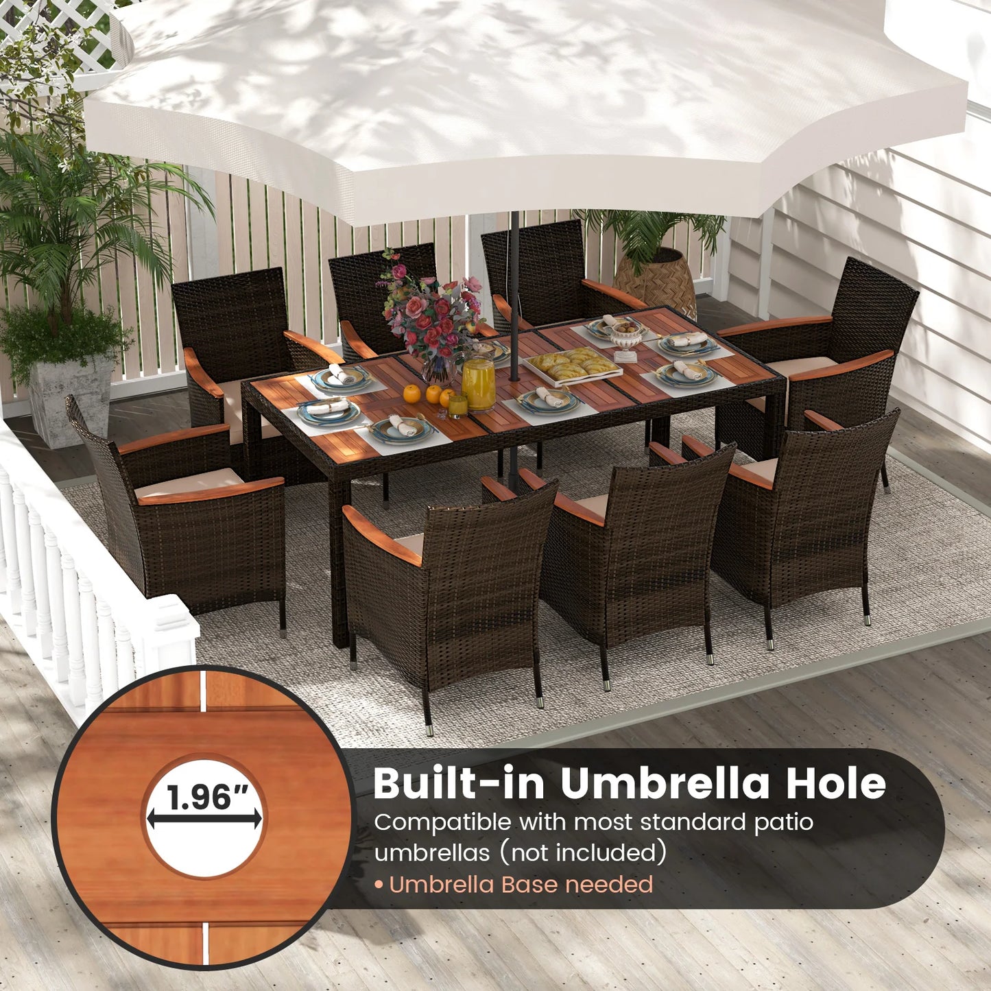 HOMASIS 9 Piece Patio Dining Set Acacia Table And Cushions