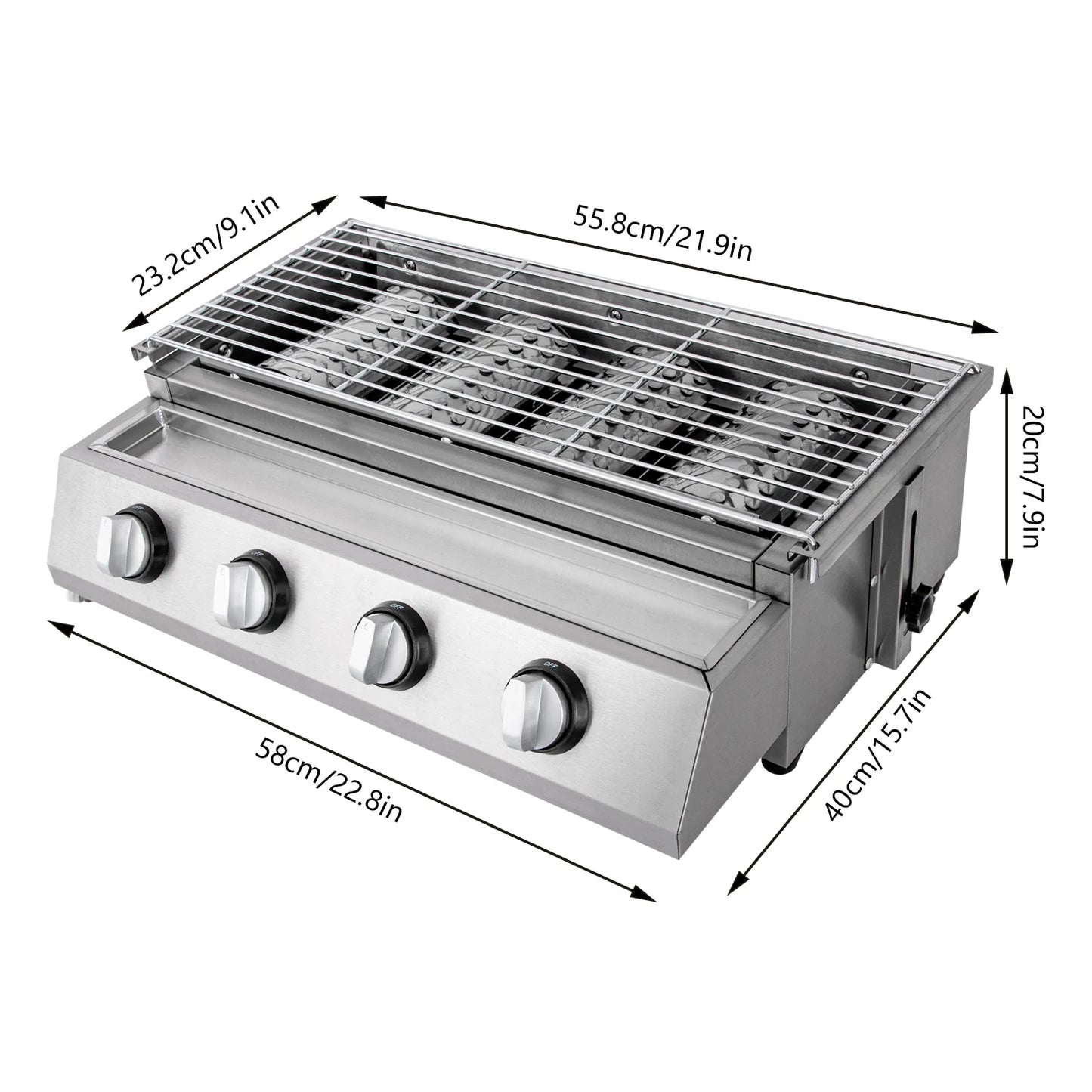 Four Burner Stainless Steel Portable Tabletop Propane Grill Smokeless