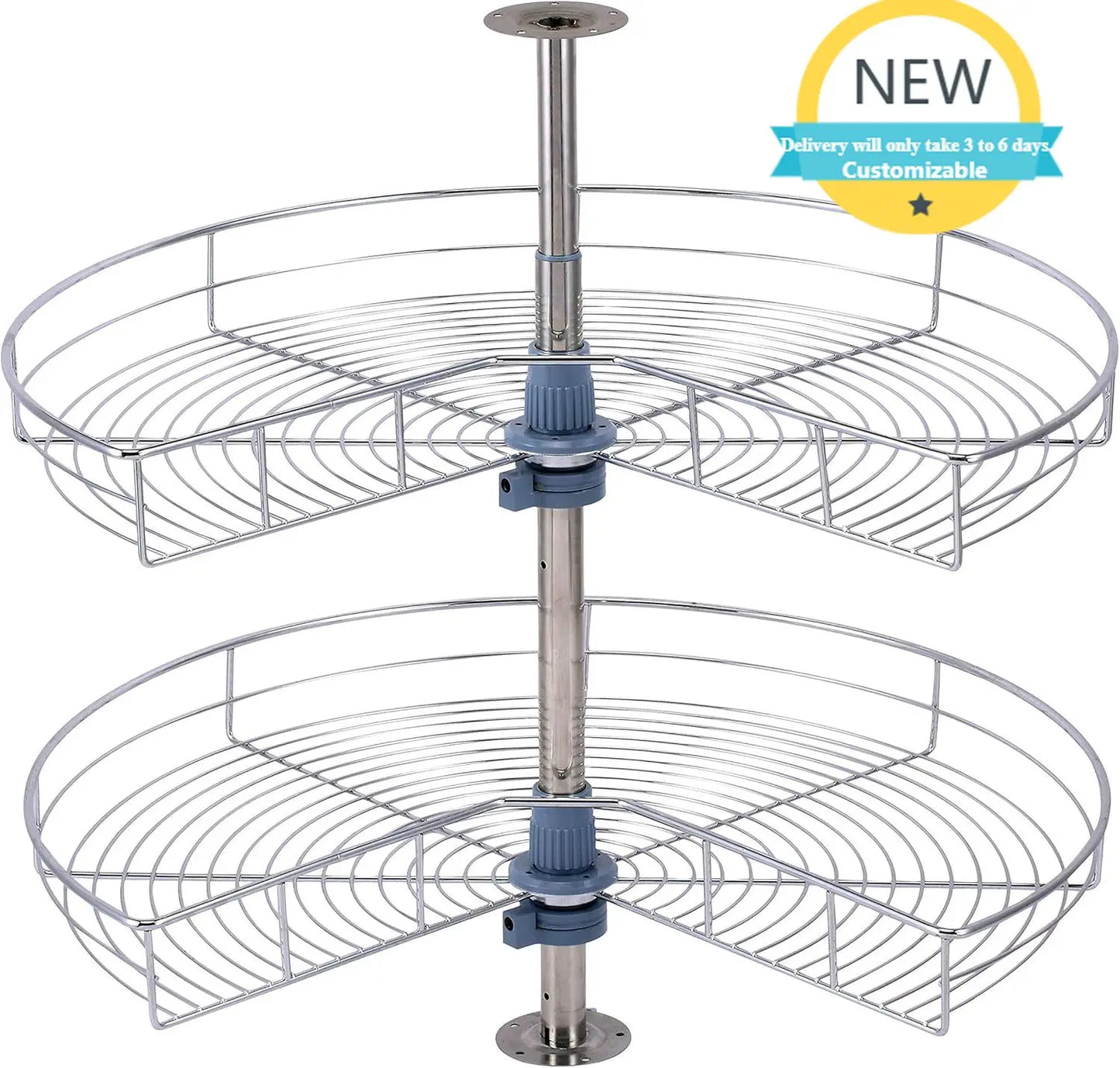 Cabinet Kidney Shape Dia.28 270° Lazy Susan, 2 Shelves, Kitchen Base Corner Cabinet Organizer (Chrome 4001 270 28)