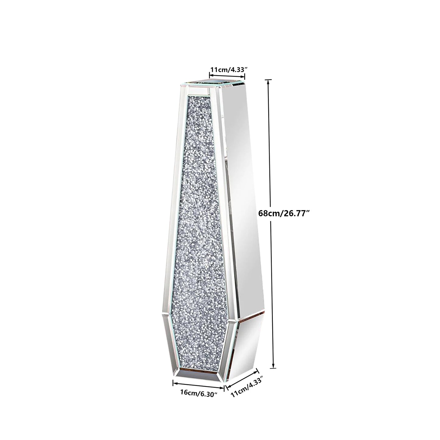 Crushed Diamond Mirrored Floor Vase Glass For Pampas Grass