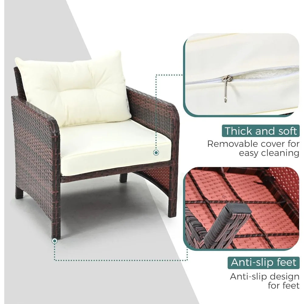 5-Piece Rattan Patio Furniture Set With Ottomans And Coffee Table