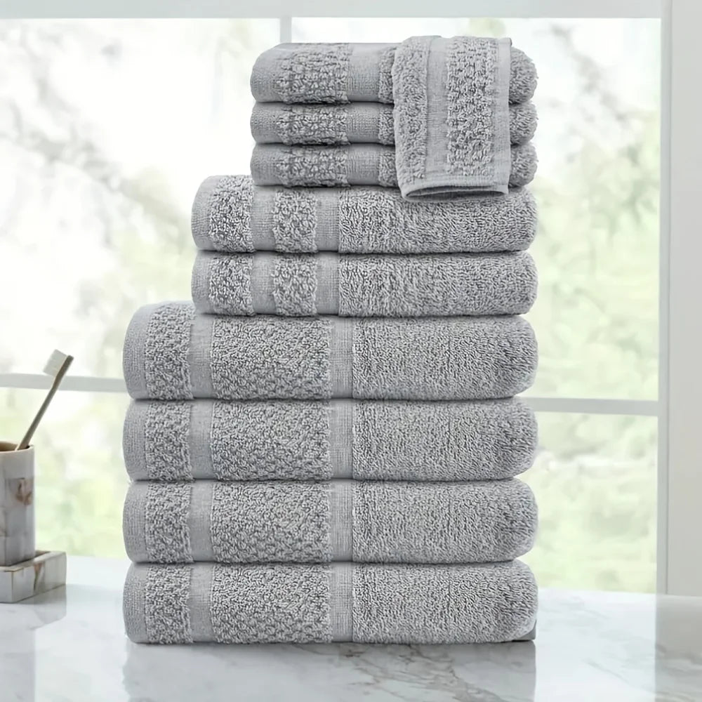 Cotton Bath Towel Set 10 Pieces Quick Dry Absorbent Towels
