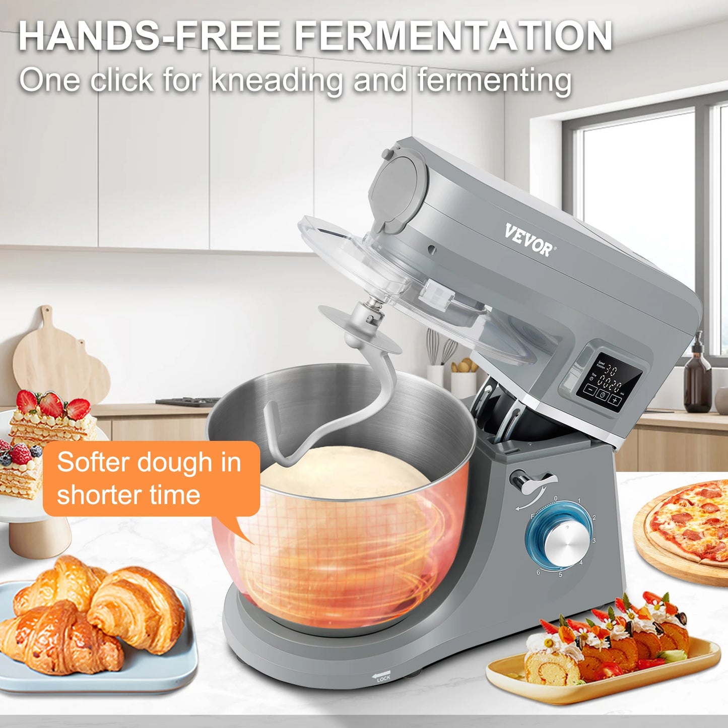 VEVOR 5-In-1 Stand Mixer LCD Timer Stainless Bowl Premium