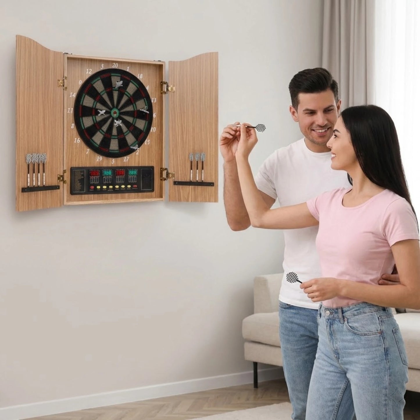 Electronic Dart Board Cabinet With Auto Scoring And Soft Tip Darts