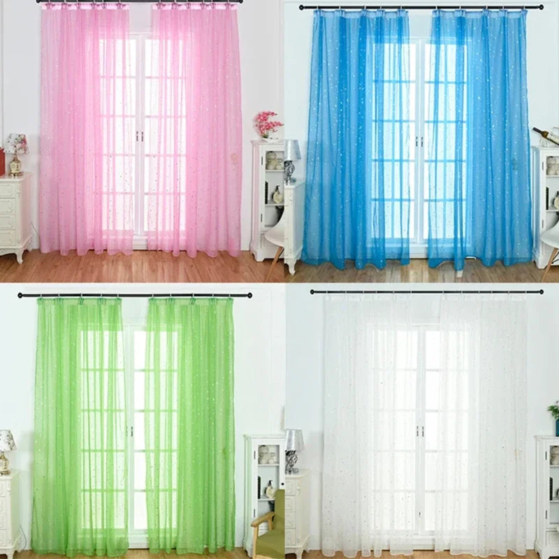 Hot Stamping Stars Tulle Sheer Curtains Home Decor