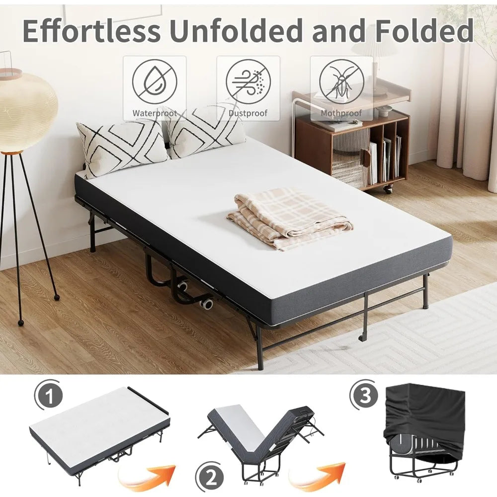 RBXC Folding Bed With Mattress Rollaway Headboard Sturdy Metal Frame