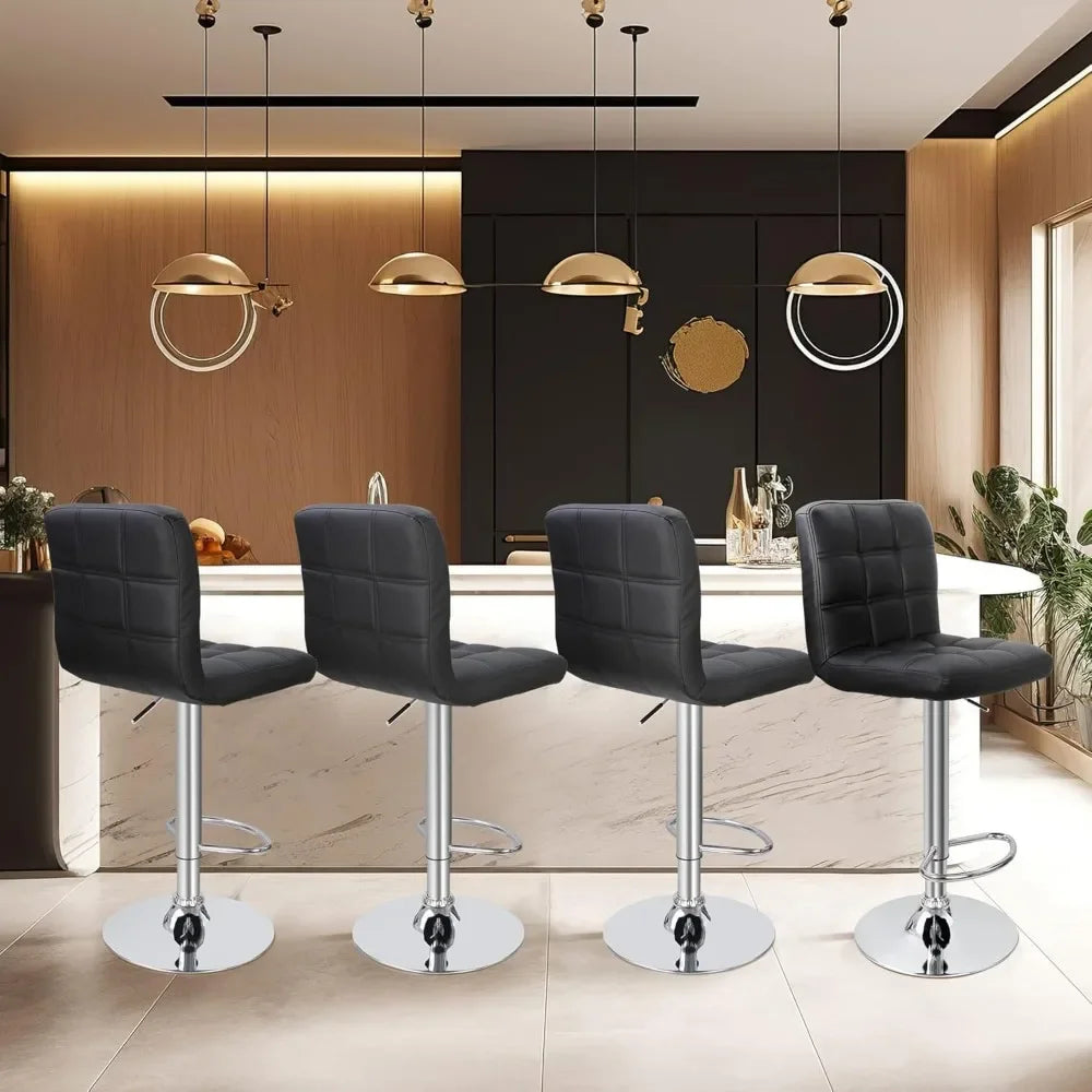 Set Of 4 Adjustable Swivel Barstools In PU Leather