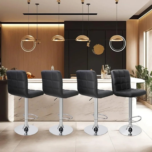 Set Of 4 Adjustable Swivel Barstools In PU Leather
