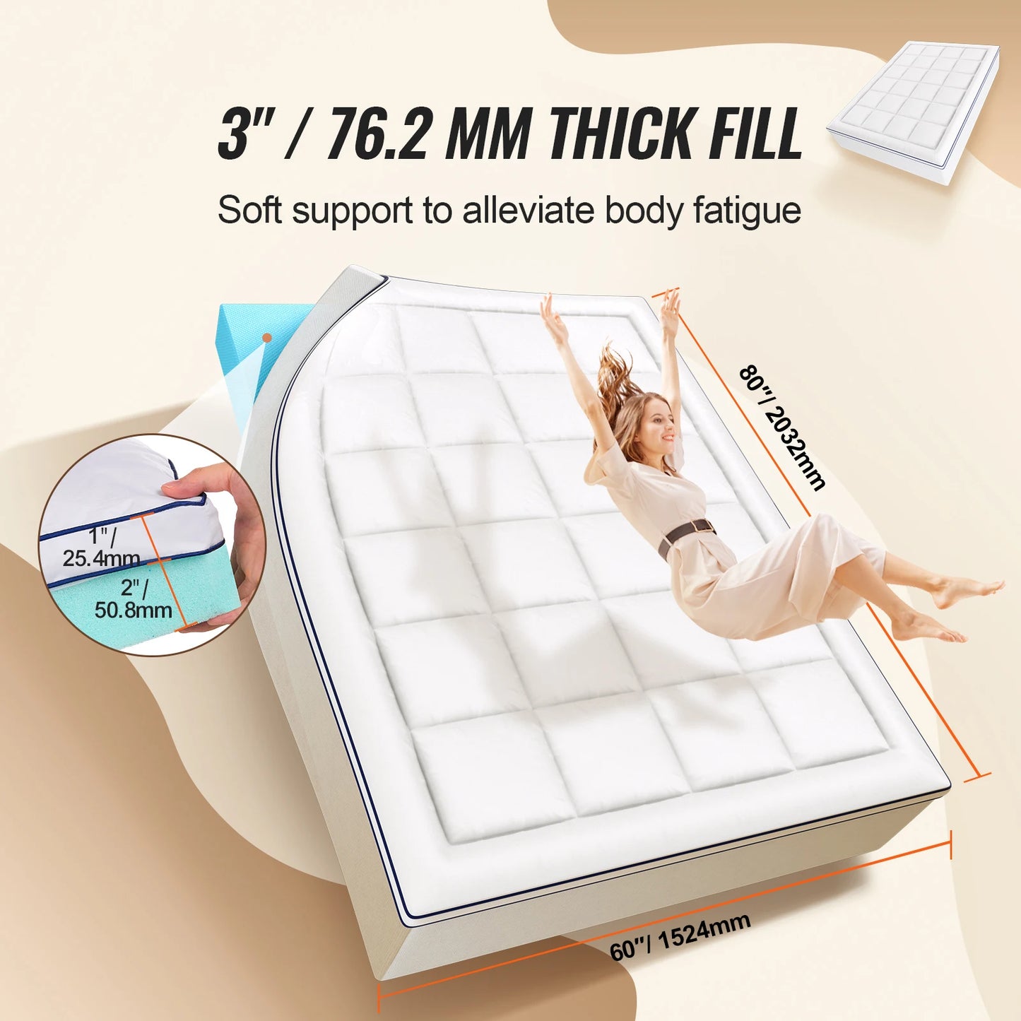 Memory Foam And Fiber Fill Mattress Topper For Pressure Relief