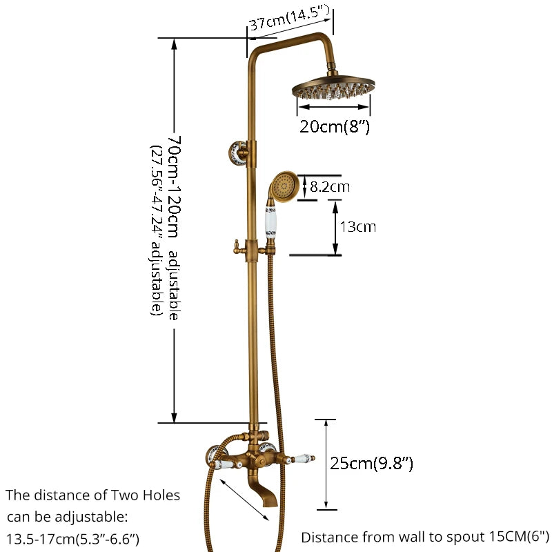 SAFLIHCAR Brass Antique Shower Faucet Set Wall Mount Dual Handshower