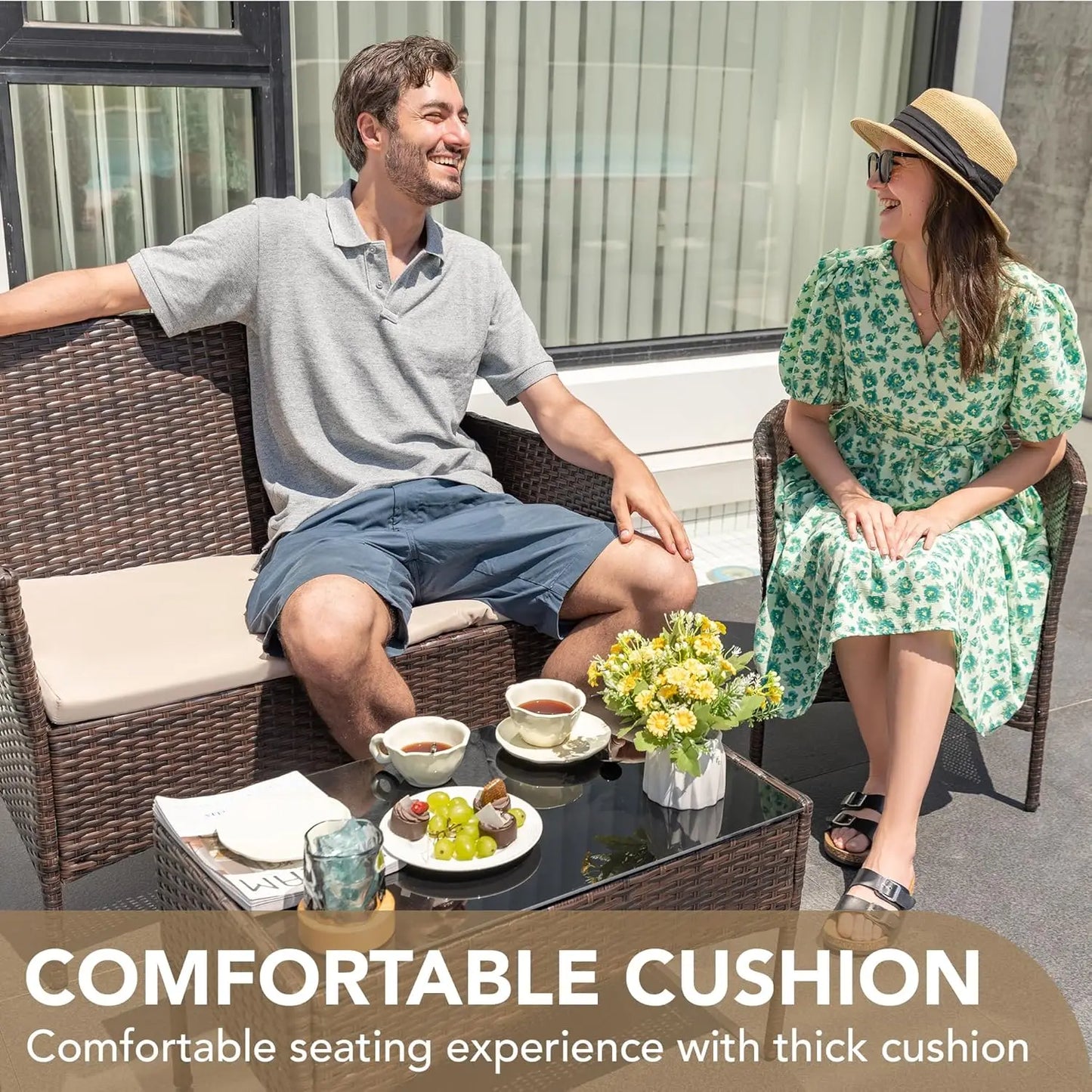 Outdoor Patio Furniture Set Rattan Wicker 4-Piece Durable
