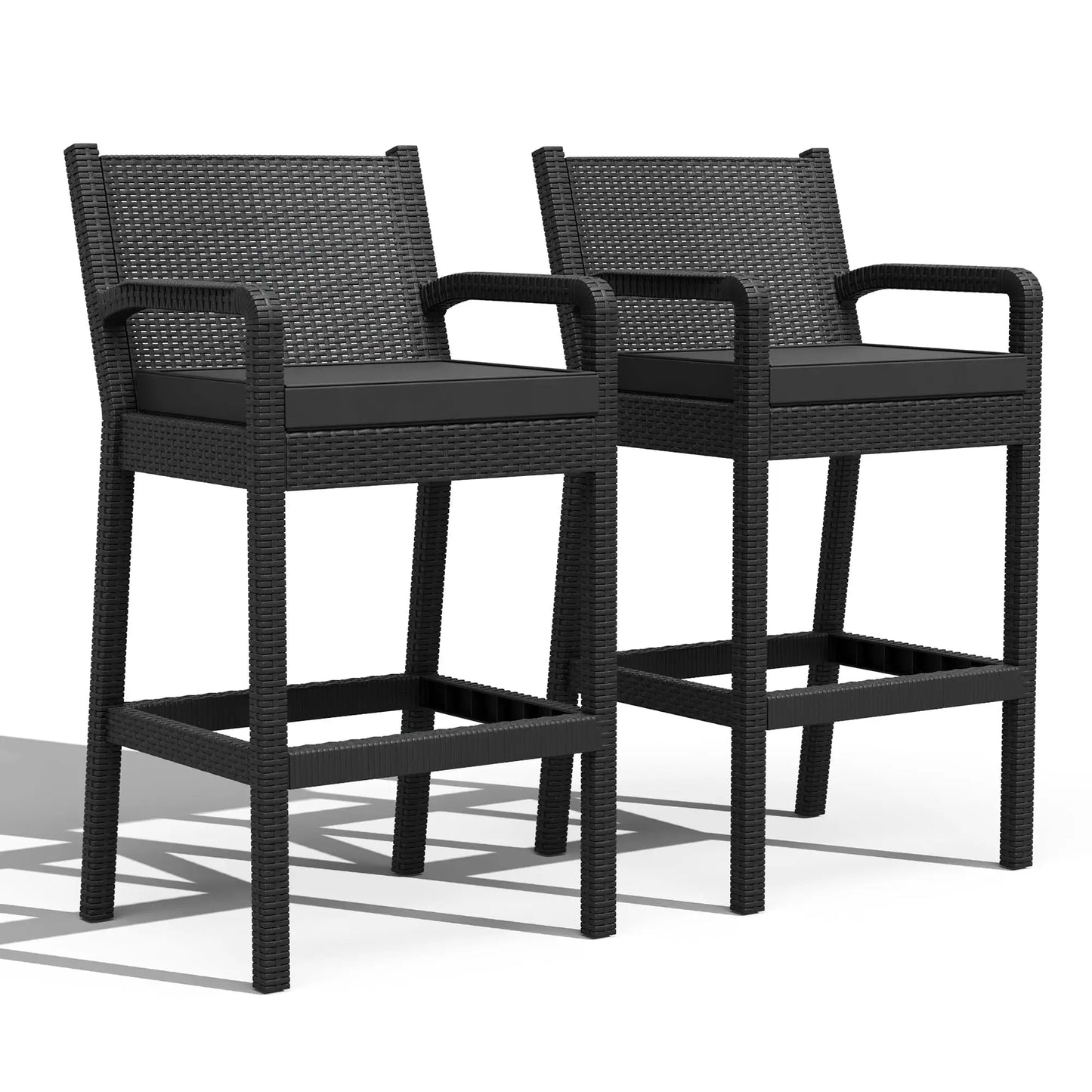 HiMISS Outdoor Wicker Bar Stools Set of 2 with Cushions