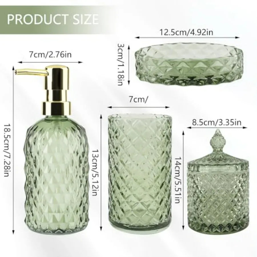 Glass Bathroom Accessories Set With Toothbrush Holder And Soap Dispenser
