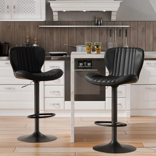 2 Modern Swivel Bar Stools Counter Height Faux Leather Metal
