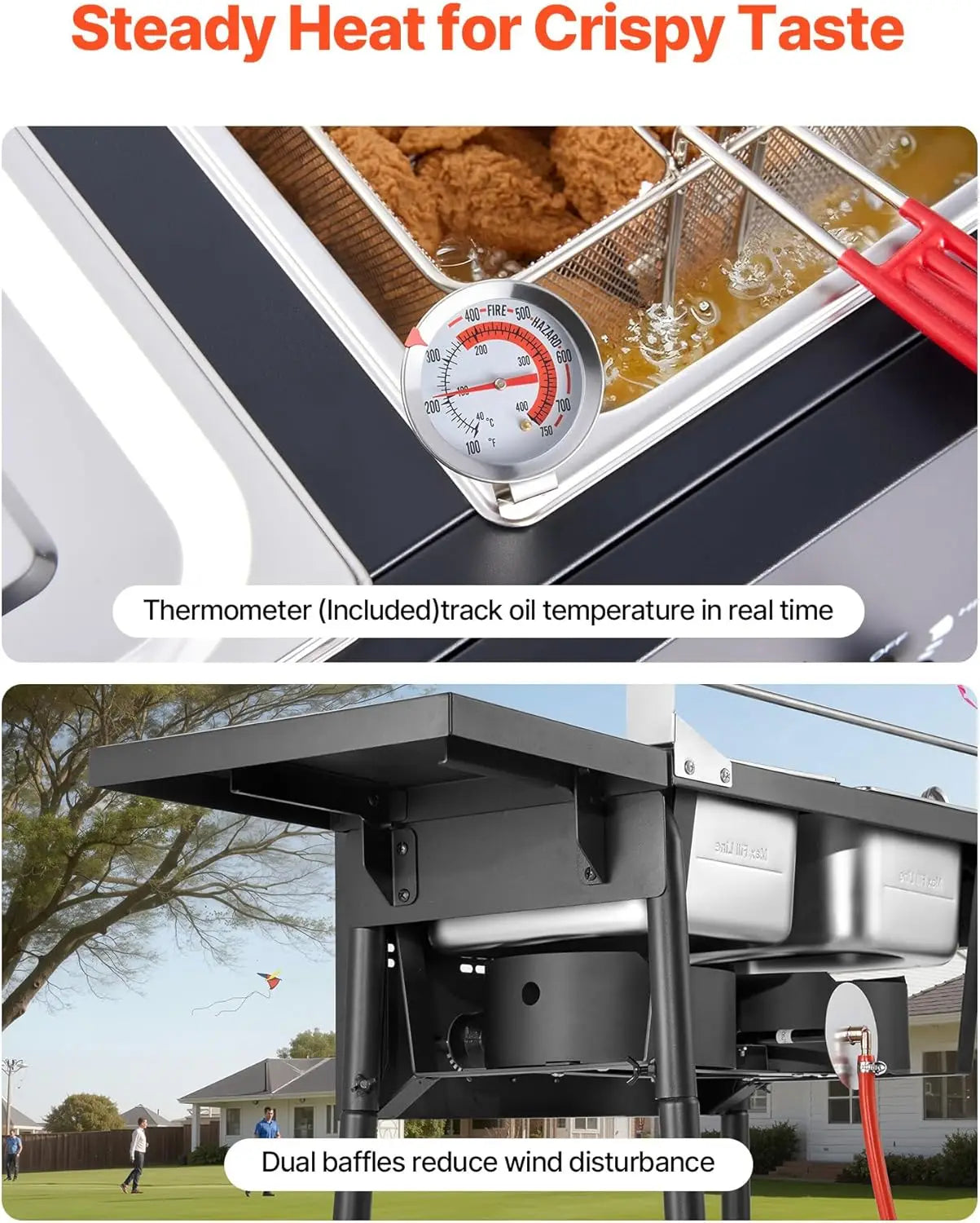 Outdoor Propane Deep Fryer With Double Burners And Stainless Steel
