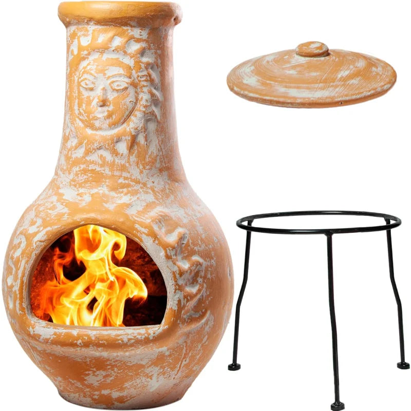 Chiminea Outdoor Fireplace Clay Chimineas With Rain Lids And Stands