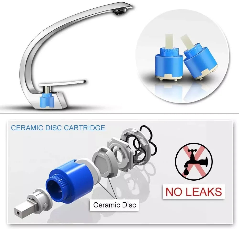 MYQualife Chrome Basin Faucet Deck Mounted Bathroom Hot Cold