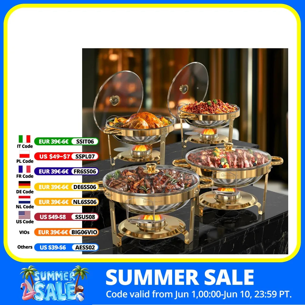 2/4 Pack Chafing Dishes for Buffet 5QT Round Stainless Steel Chafing Dish Set for Home Parties, Christmas Buffet Warmer Set
