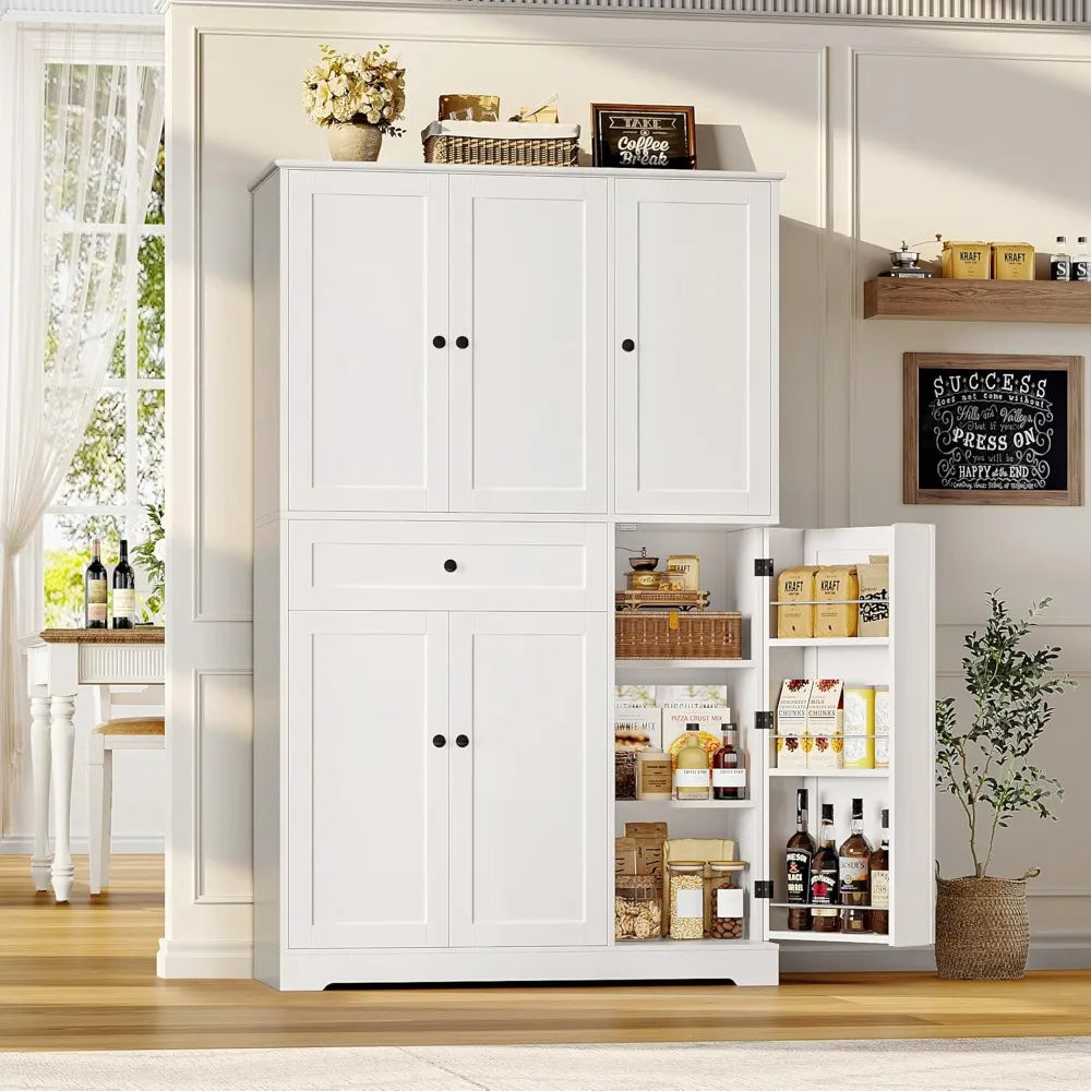 HOSTACK 68" Tall Kitchen Pantry Cabinet,Modern Hutch with Doors Shelves & Large Drawer,Food Storage for Dining Living Room,White