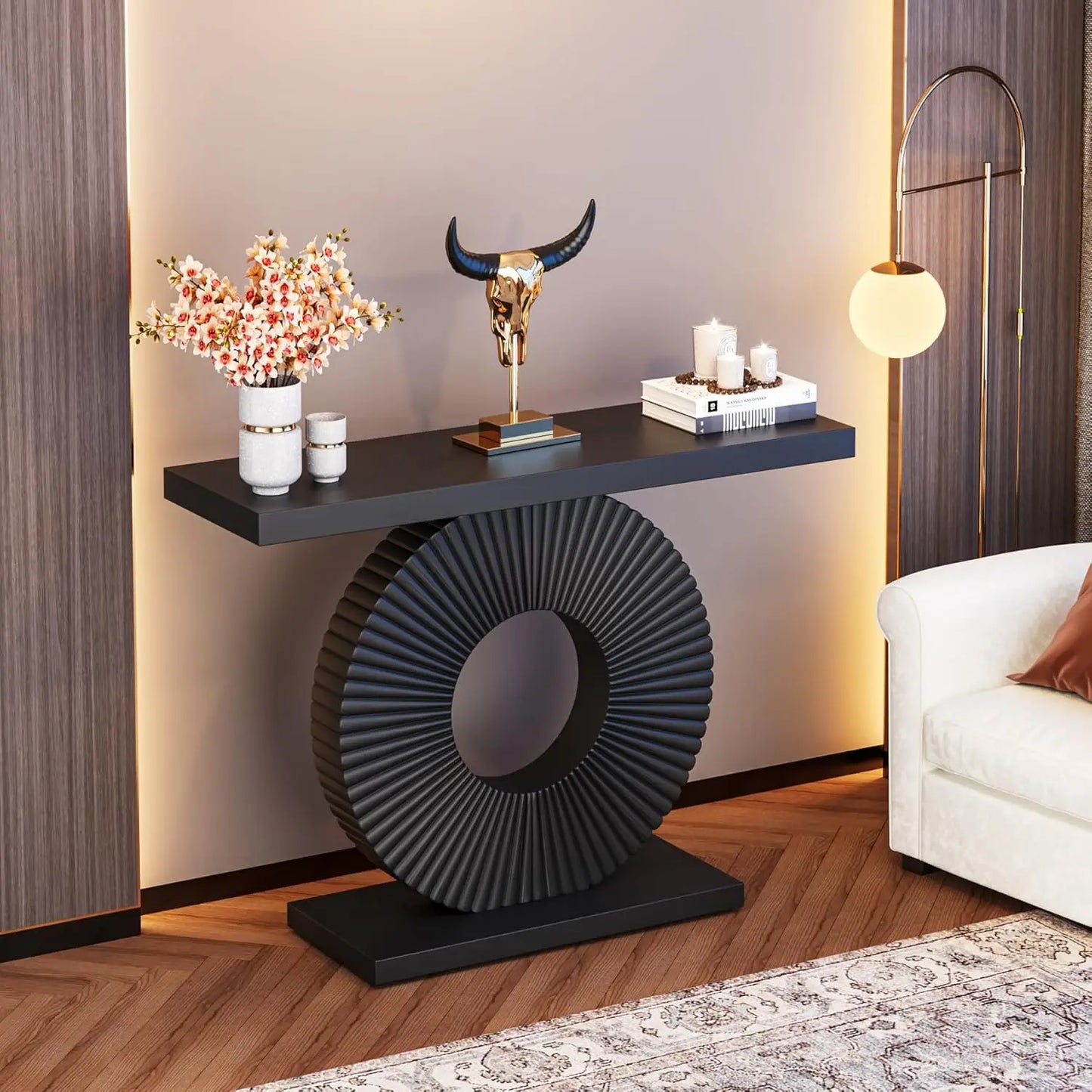 LITTLE TREE Modern Console Table Geometric Base Wood Entryway