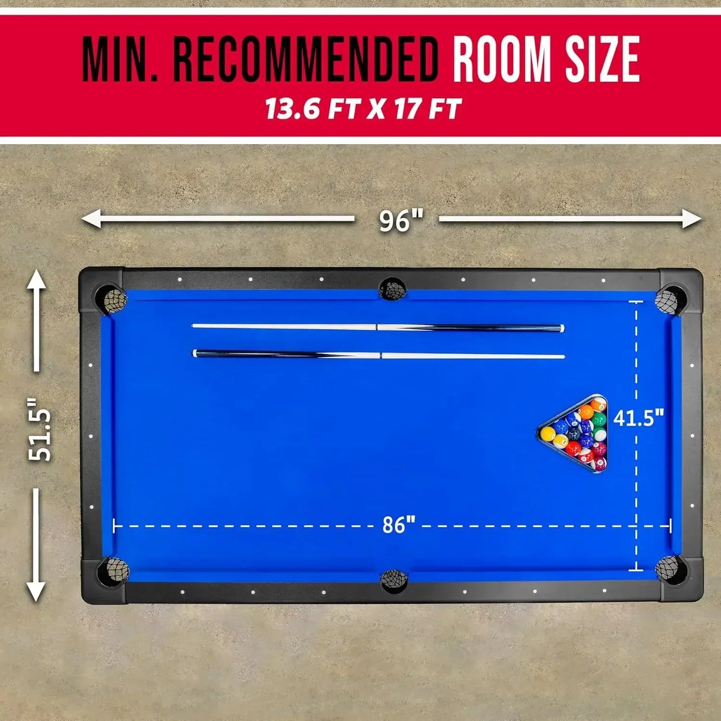 Portable Pool Table With Full Set Balls Cues Chalk Brush