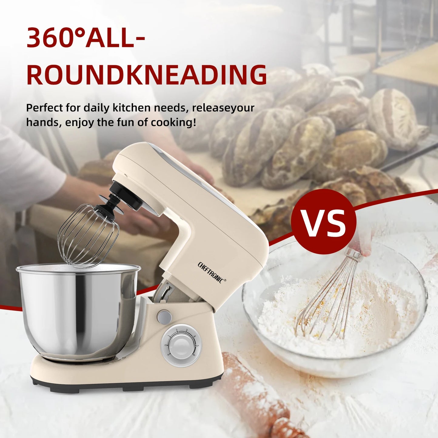 Cheftronic Stand Mixer Tilt-Head 500W Six Speed With Beaters