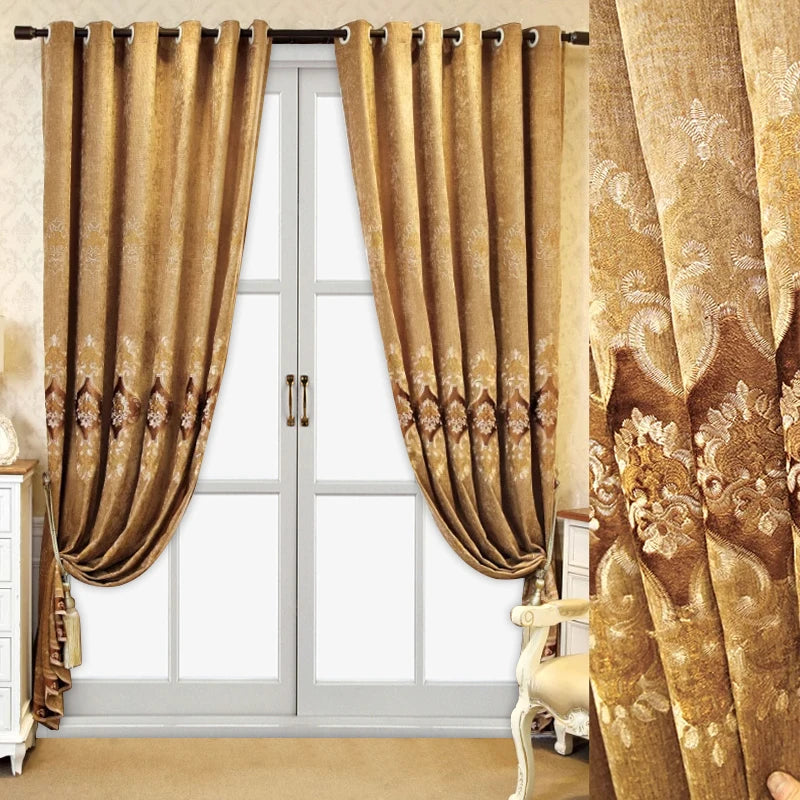 Luxury Chenille Embroidered Curtain Panels for Living Room 2pcs