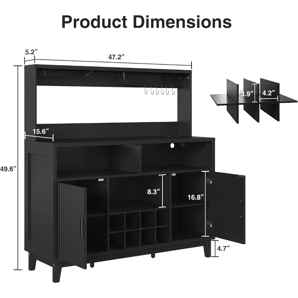 Fluted Modern Buffet Cabinet With Storage Removable Wine Rack