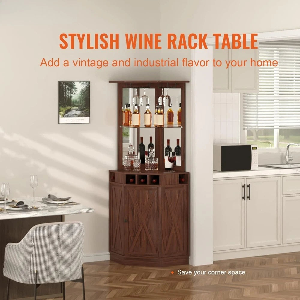 Corner Industrial Bar Cabinet Wood Wine Table For Liquor