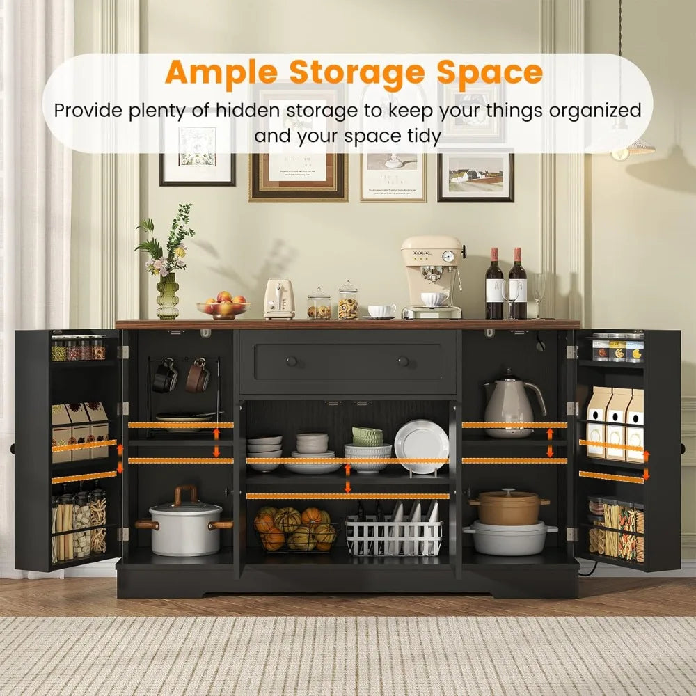 Buffet Cabinet With Storage Drawer And Charging Station