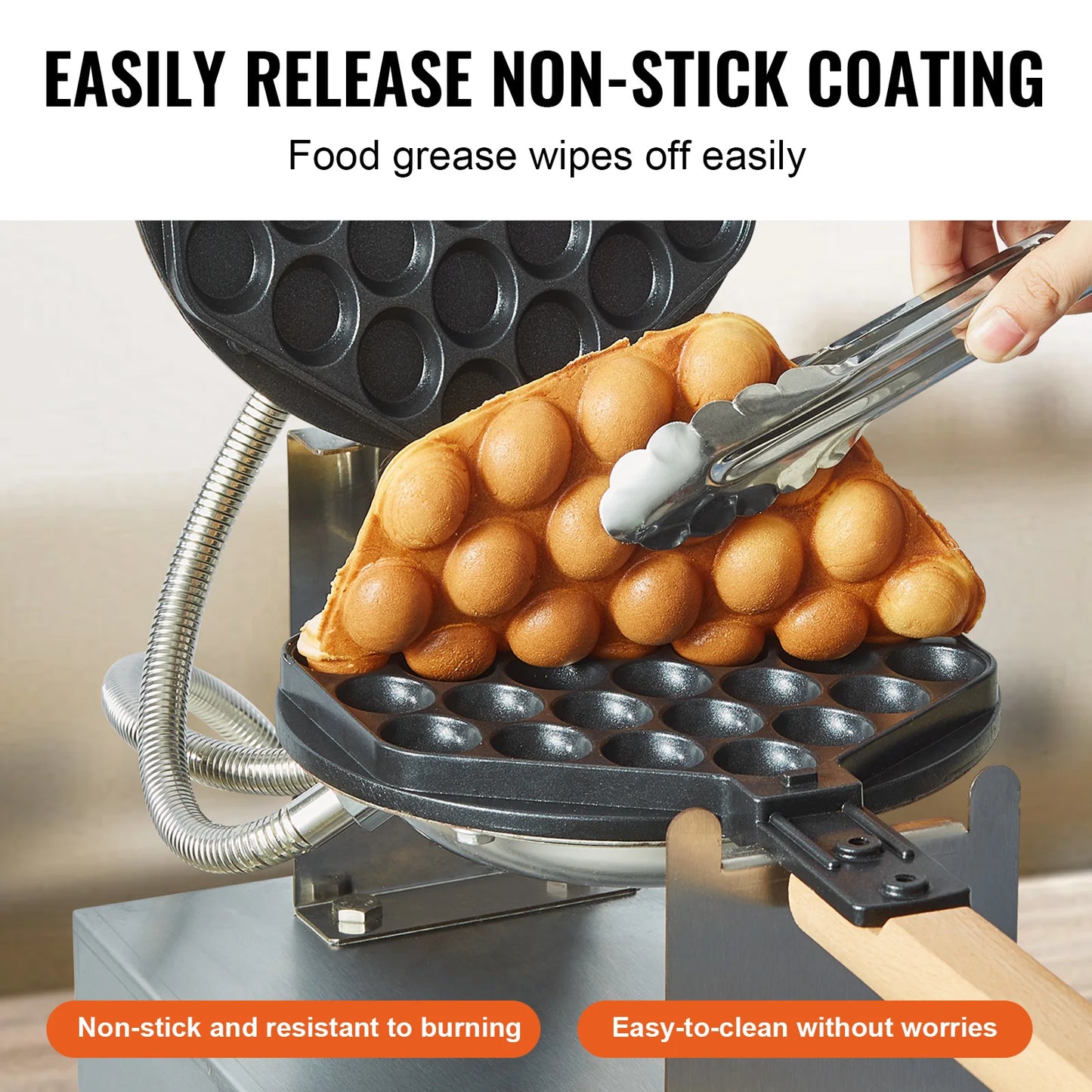 VEVOR SucceBuy Commercial Egg Bubble Waffle Maker 1400W Rotatable 2 Pans