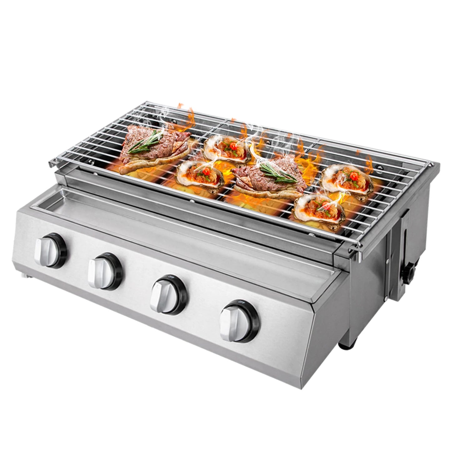 Four Burner Stainless Steel Portable Tabletop Propane Grill Smokeless