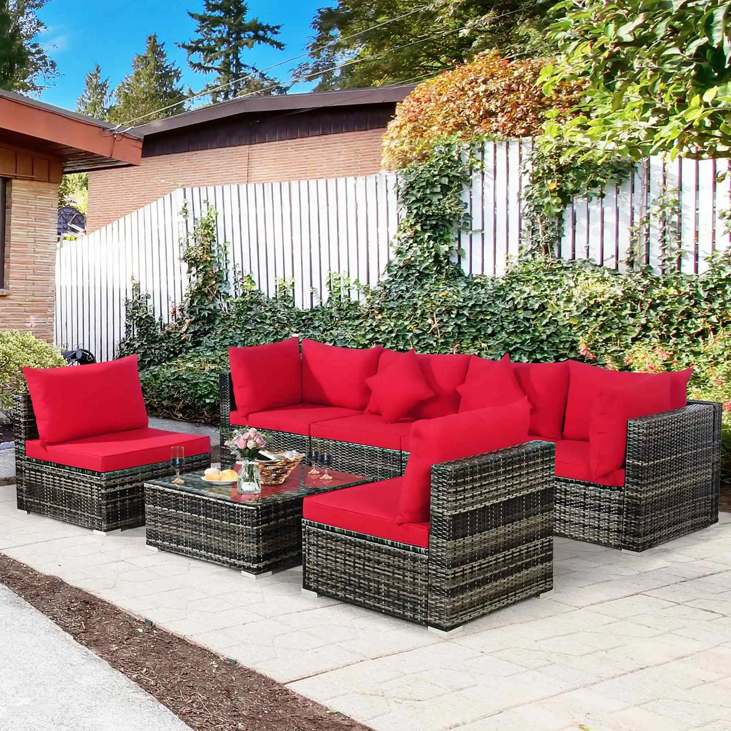 HOMASIS 7-Piece Patio Rattan Furniture Set With Cushions