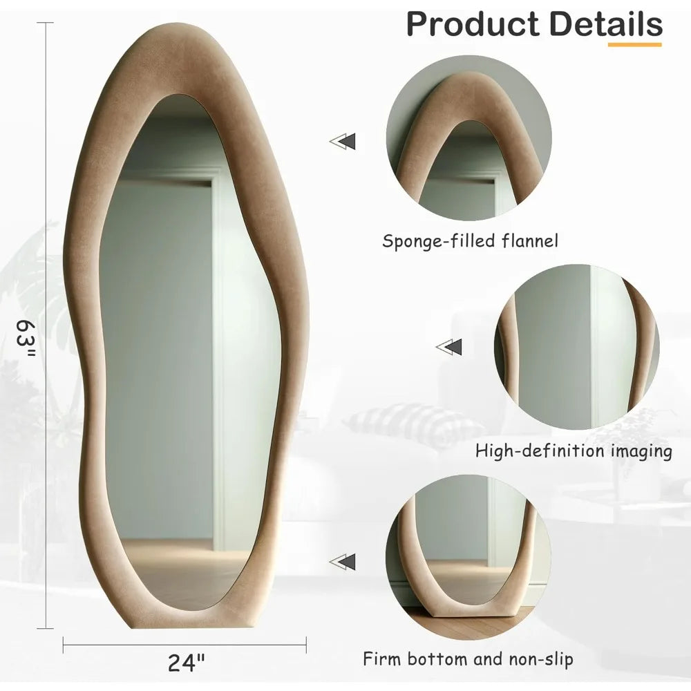 Wave Mirror With Wooden Flannel-Wrapped Frame For Bedroom Decor