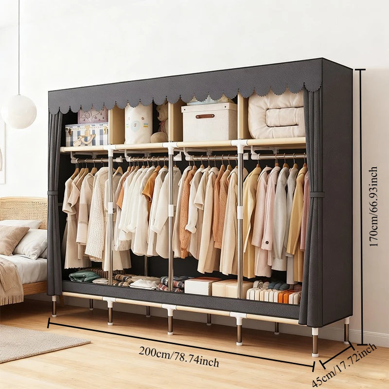 ArluKinFinishes Heavy Duty Fabric Wardrobe With Four Hanging Rods