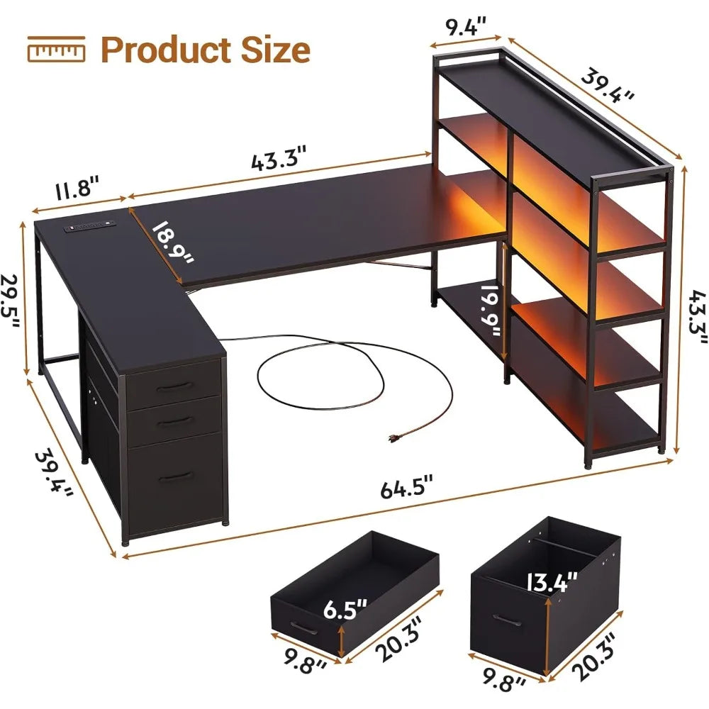 L Shaped Gaming Desk Reversible U Shaped Computer Desk With Power Outlet