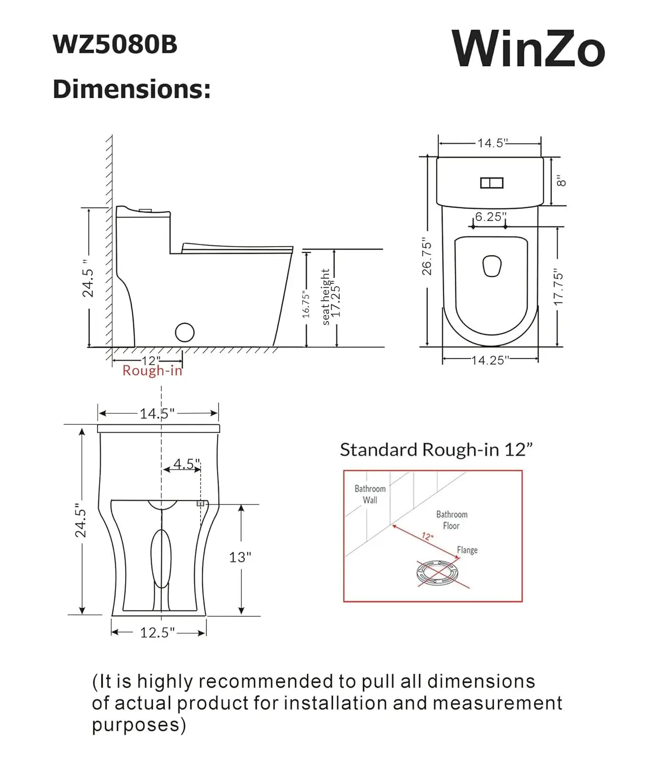 WZ5080B-G Compact One Piece Toilet With Golden Square Dual Flush 1.28 GPF 17.25" Comfortable Elongated Tall Bowl, Customized