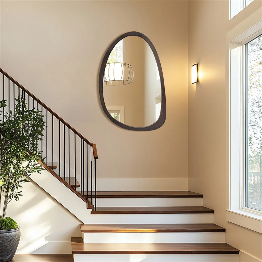 BORWART Wall Mirror With Black Walnut Wood Frame Industrial