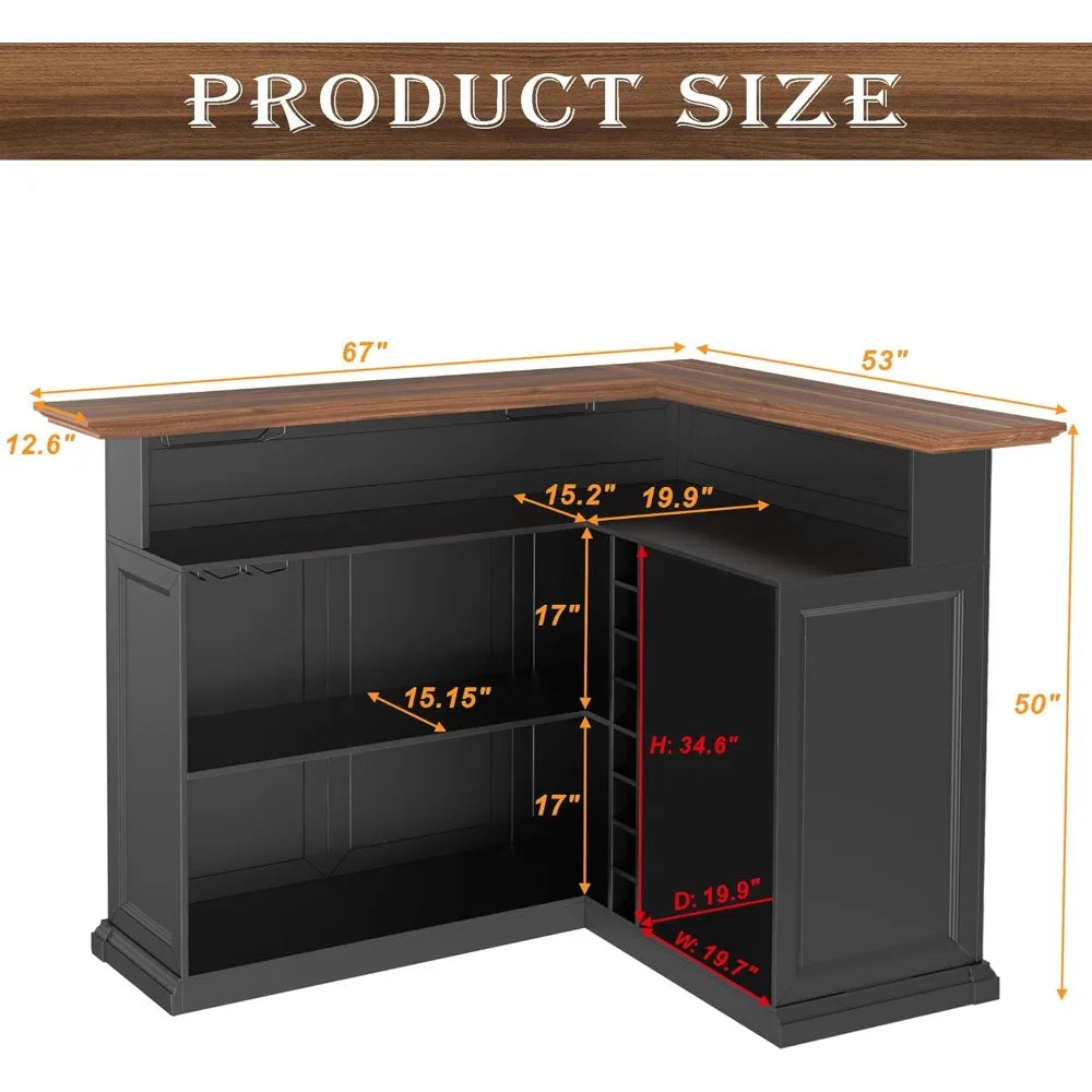 L Shaped Home Bar Cabinet With Fridge Space For Basement