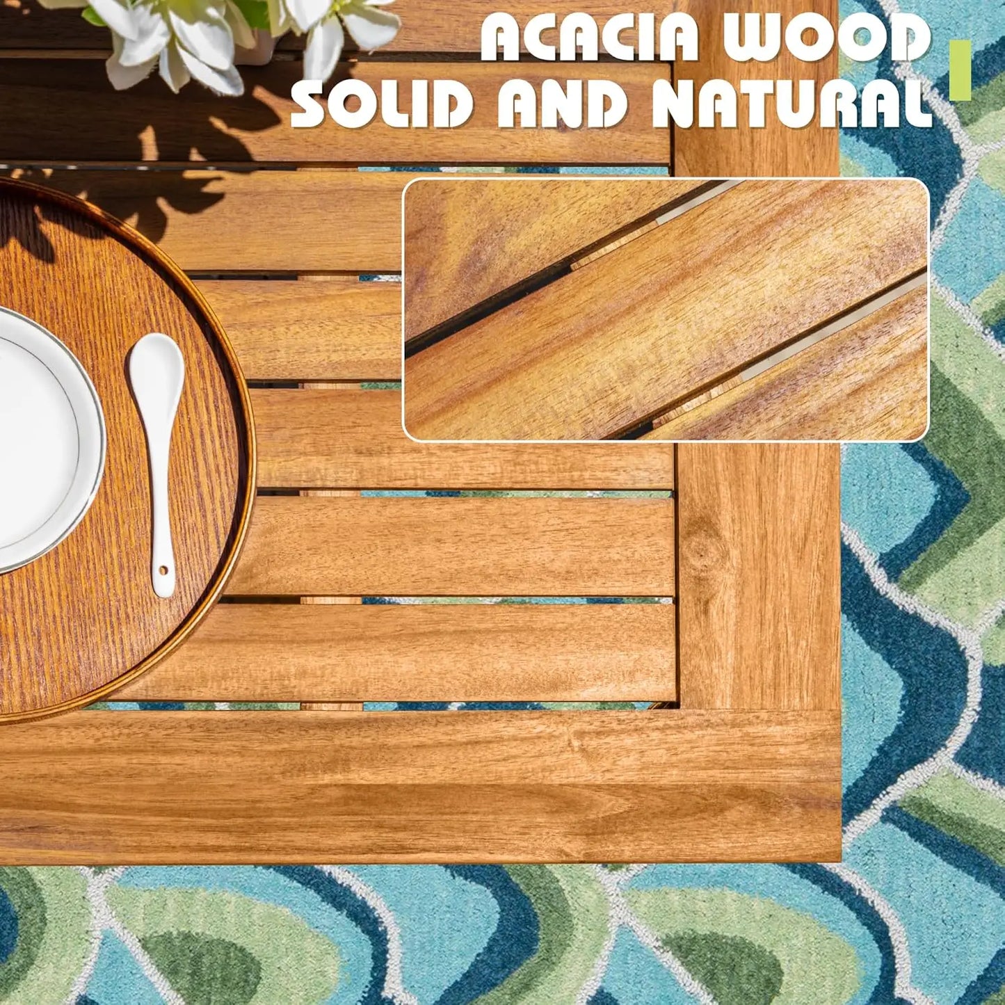 Acacia Wood Outdoor Dining Set Five Piece Cushioned Chairs