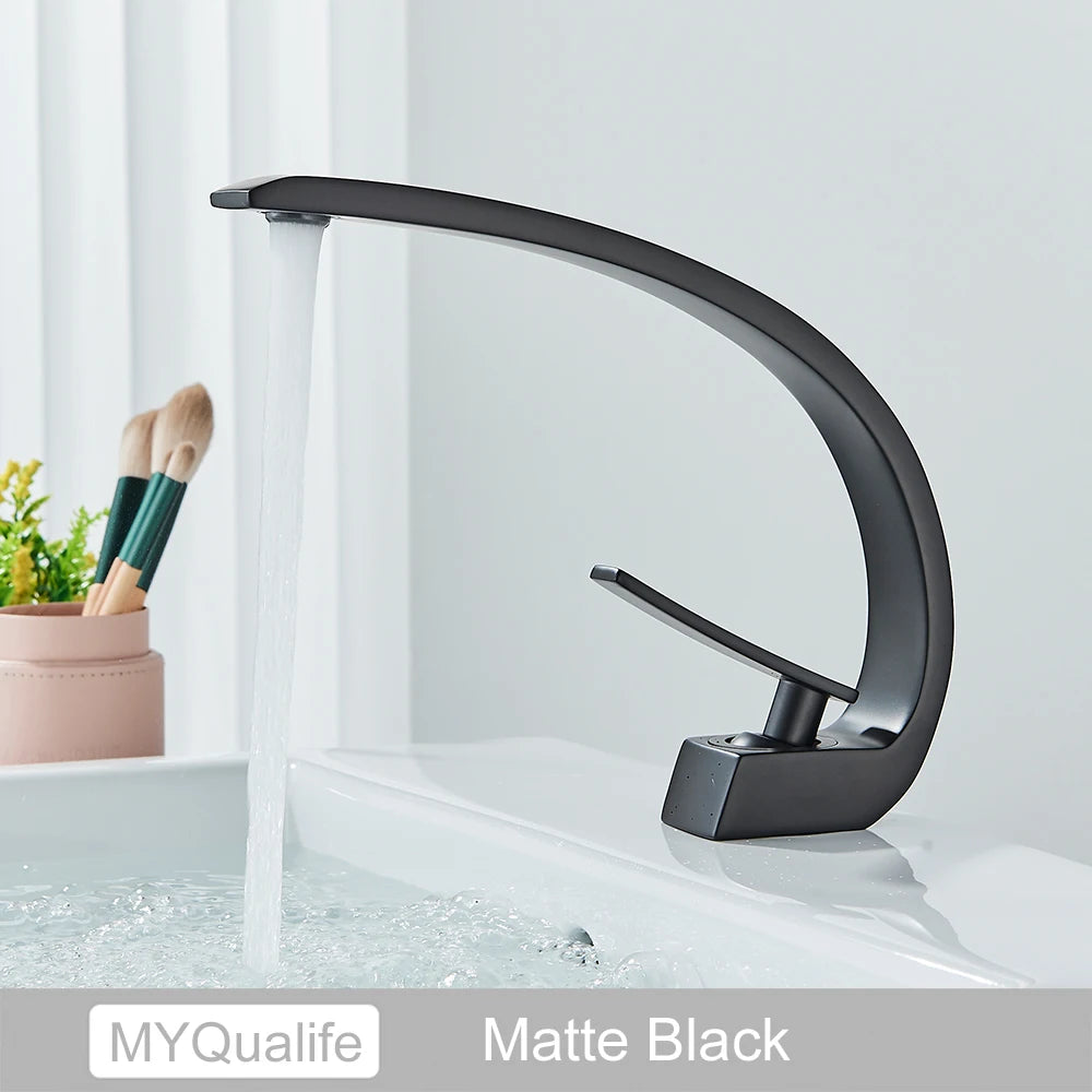 MYQualife Chrome Basin Faucet Deck Mounted Bathroom Hot Cold