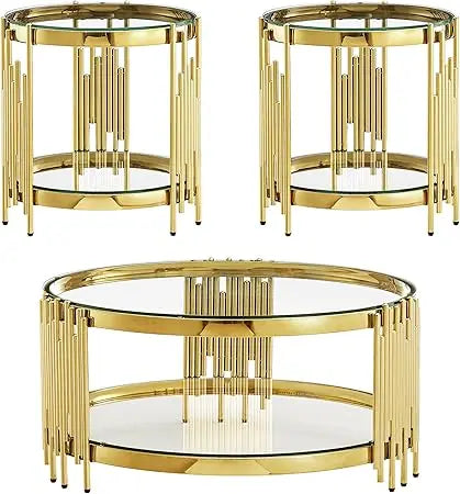 MKDK 3-Piece Glass Coffee Table Set and End Tables
