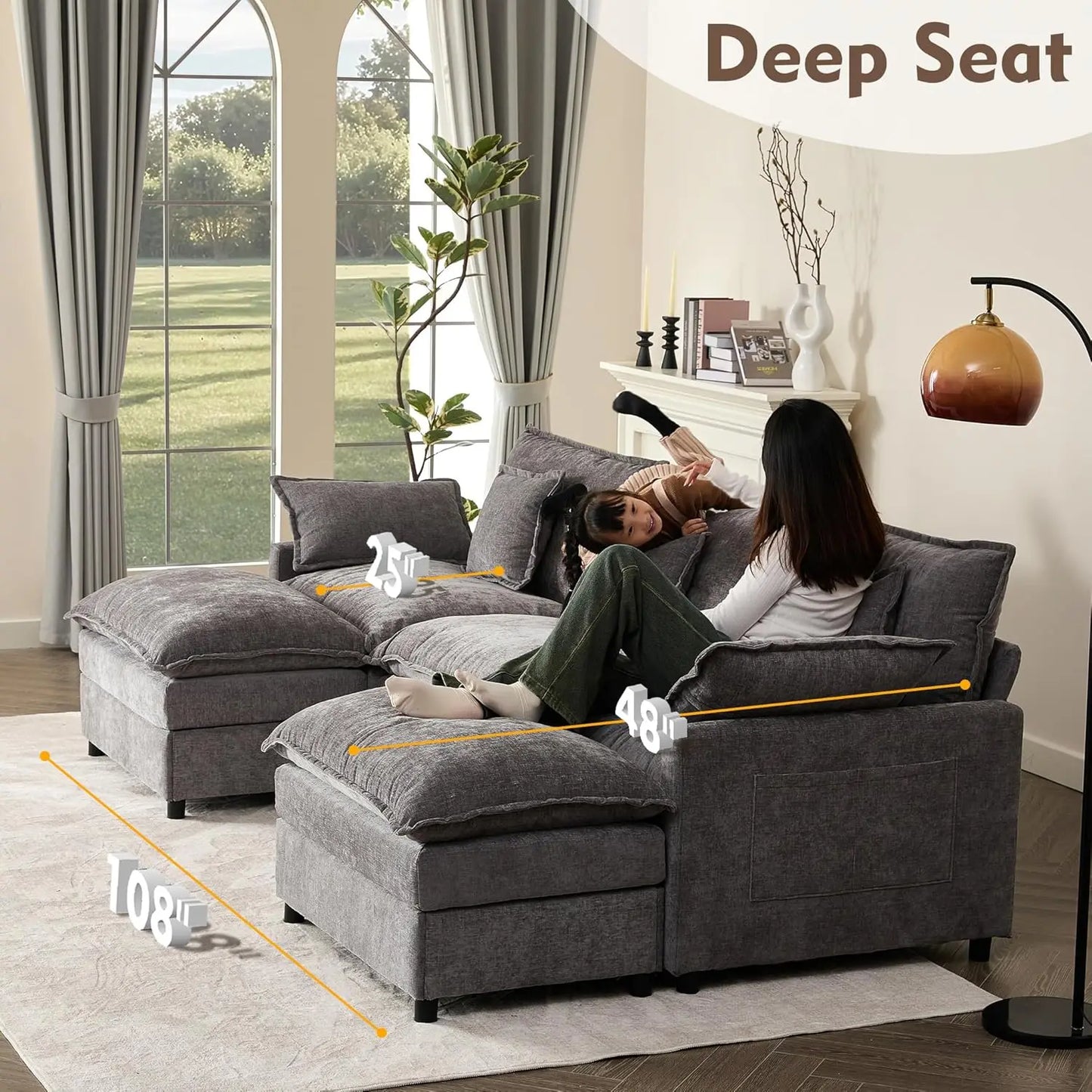 Modular U Shaped Sectional Sofa With Movable Ottoman