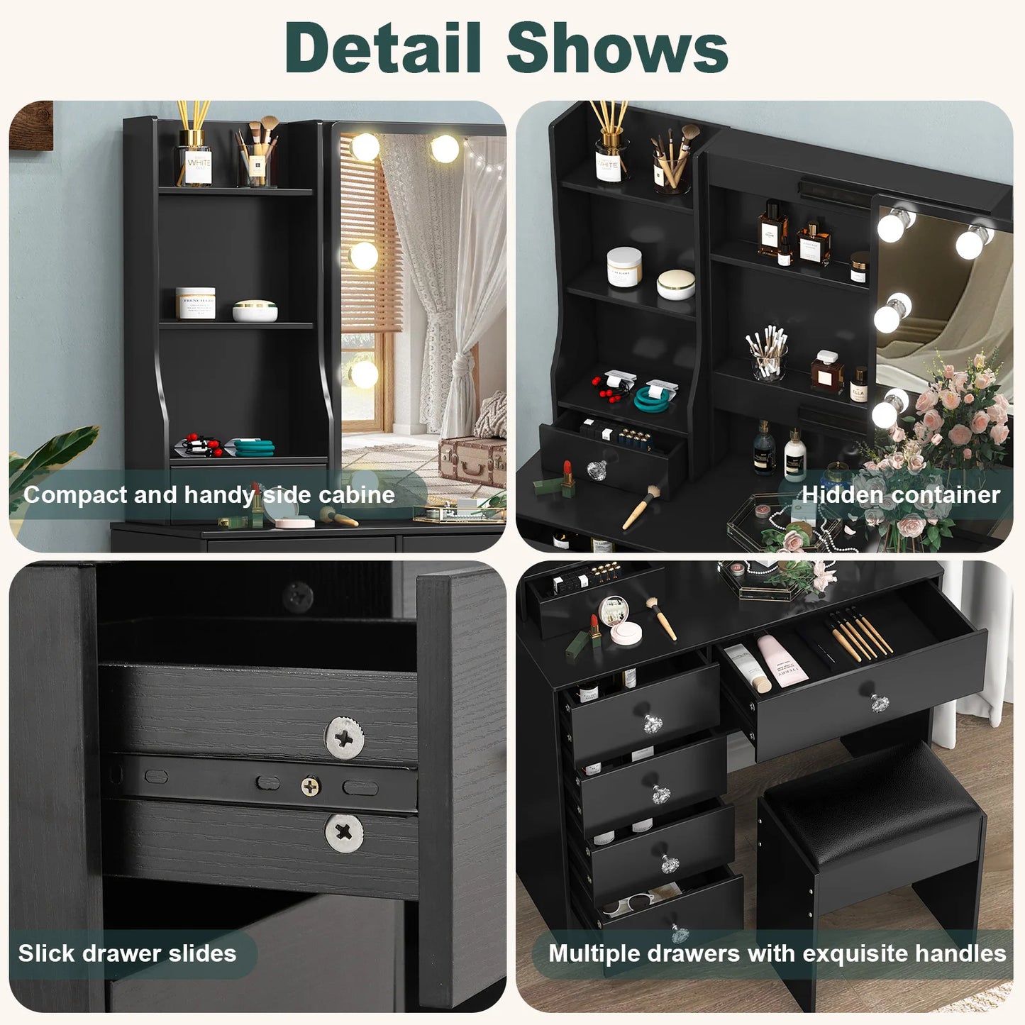 Yamissi Dressing Table Makeup Desk With Stool And LED Mirror