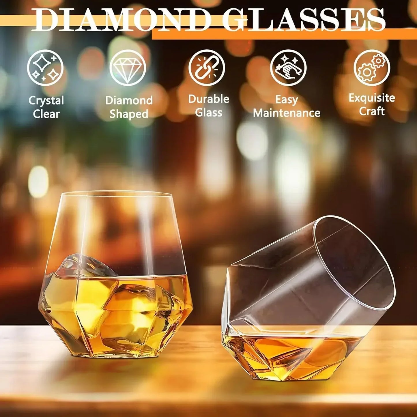 Diamond Whiskey Decanter Set, Diamond Decanter Set with 4 Glasses 4 Whiskey Stones, Decanter Whiskey Set Gifts for Men
