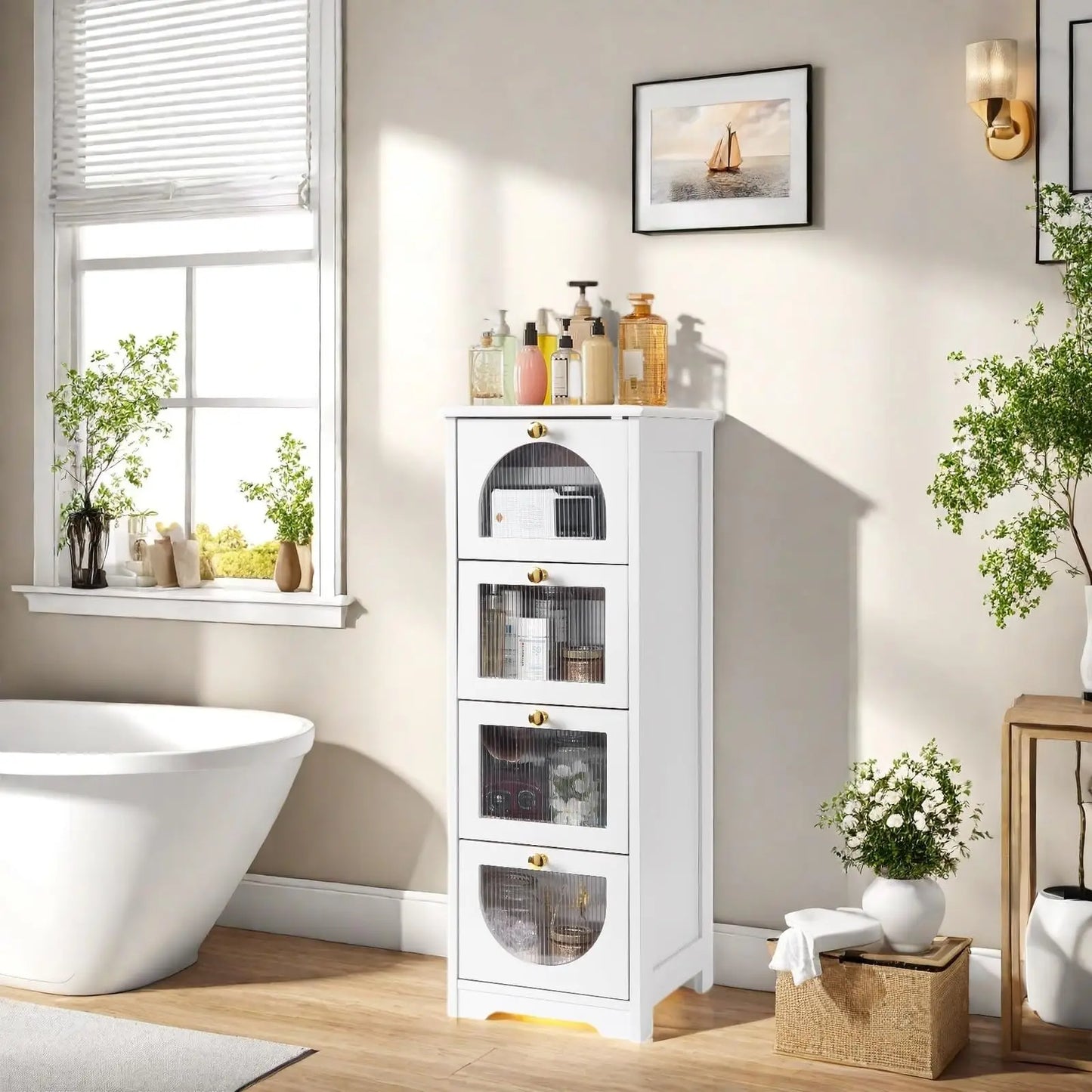 Studyset Freestanding Bathroom Storage Cabinet With Four Drawers Sleek Fronts
