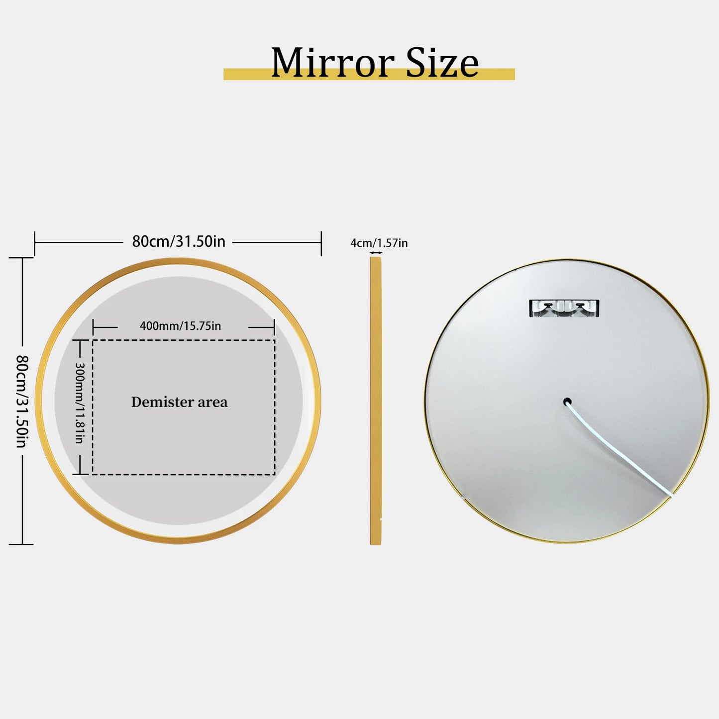 LUVODICRI Waterproof LED Bathroom Mirror Defog 3-Stage Dimming
