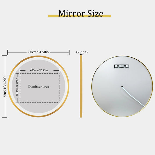 LUVODICRI Waterproof LED Bathroom Mirror Defog 3 Color Dimming
